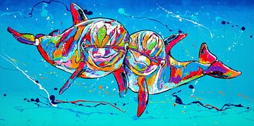 Knuffelende Dolfijnen van Happy Paintings / Renata Rolefes
