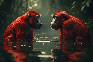 Karminrote Reflexion Zwei Orang-Utan