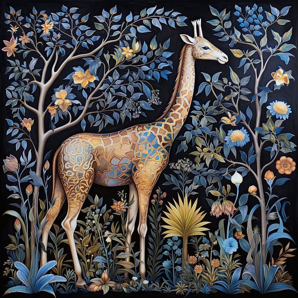 Kunstwerk Giraffe in het blauwe bos van Vlindertuin-Art