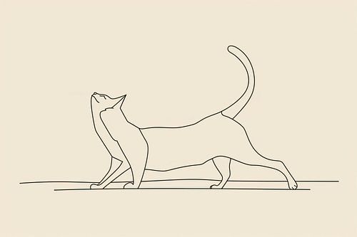 Sierlijke kat in minimalistische lijntekening