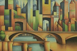 Abstract City Bridge Skyline – Geometric Modern Architecture Wall Art by Mavro Orbino