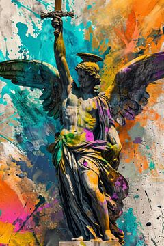 Engelen sculptuur met zwaard in pop art stijl van ARTemberaubend