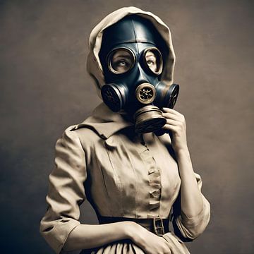 Personnage féminin historique avec masque à gaz 1 sur FoXo Art