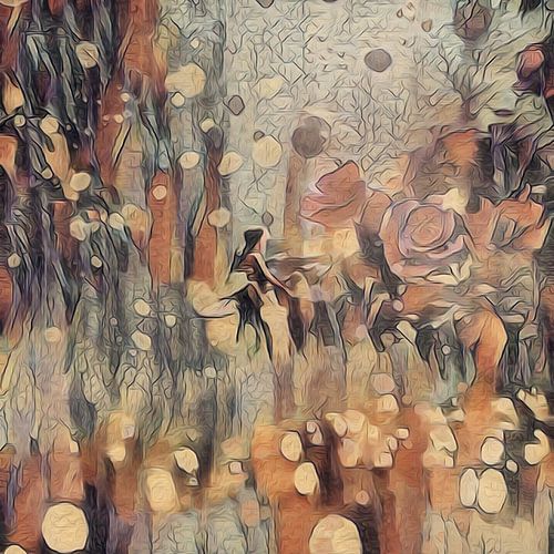 Fantasy eleven - œuvre abstraite - série de six en brun rouille et beige