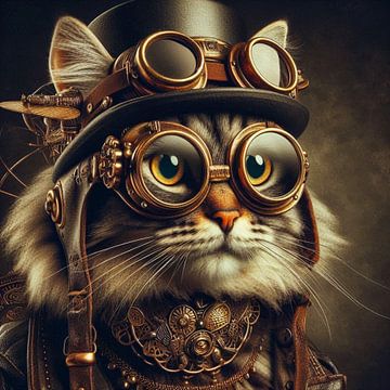 poes in steampunk met bril en hoed van Bernhard Karssies