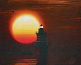 Newport Lighthouse with a sunset and Swirly Stratus clouds by Jan Keteleer (JanKé): A Journey Beyond the Canvas thumbnail