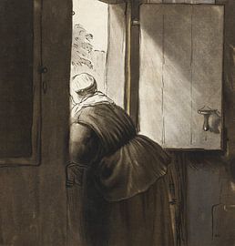Woman leaning over an open window , Cornelis Ploos van Amstel (ca. 1795–1828) by Atelier Liesjes