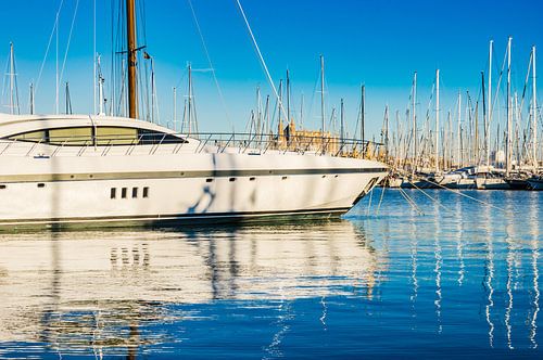 Jachthaven van Palma de Mallorca, met uitzicht op de beroemde kathedraal