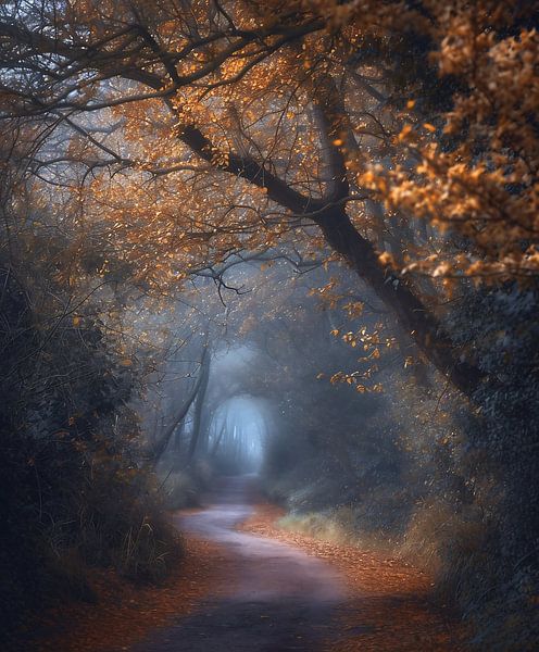 Mystiek herfstbos van fernlichtsicht