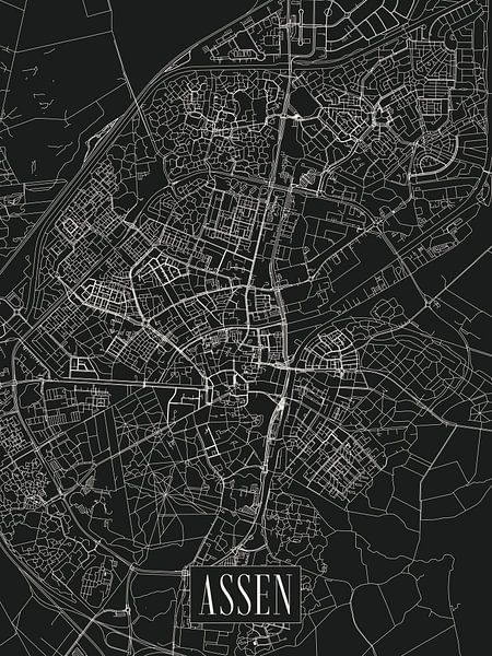 Stadtplan Assen - Stadt - Dunkle Variante - Karte von Locus Studio