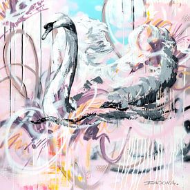 a swan in a street art dress by BAOONA