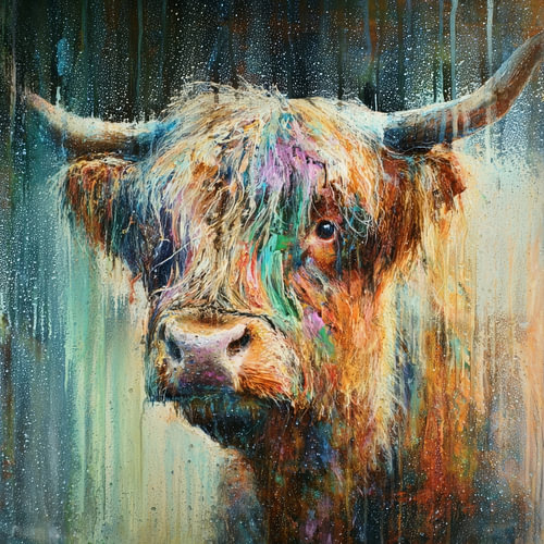 Highland Cow in Blue