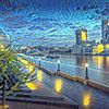 Schilderij Londen Skyline in stijl Van Gogh Sterrennacht van Slimme Kunst.nl