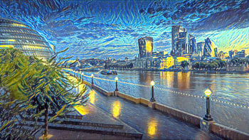 Malen der Londoner Skyline im Stil von Van Gogh Starry Night
