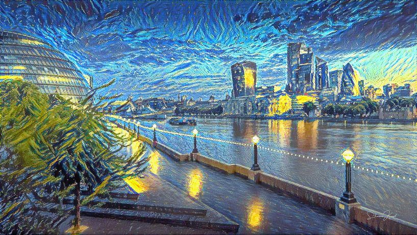 Malen der Londoner Skyline im Stil von Van Gogh Starry Night von Slimme Kunst.nl