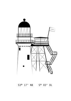 Poster Leuchtturm Vlieland - Schwarz und weiß -