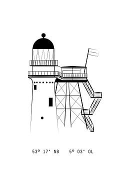 Poster Leuchtturm Vlieland - Schwarz und weiß - von Studio Tosca