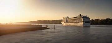 Groot cruiseschip verlaat de haven van Hamburg van Jonas Weinitschke