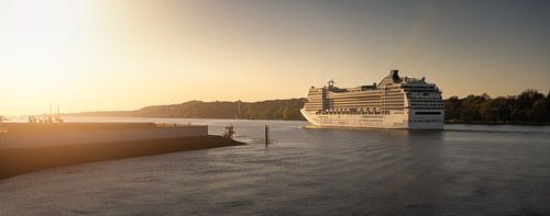 Cruise ship on the Elbe at sunset by Jonas Weinitschke