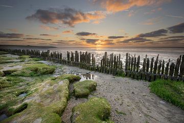 Waddenkust bij zonsondergang van Elroy Spelbos