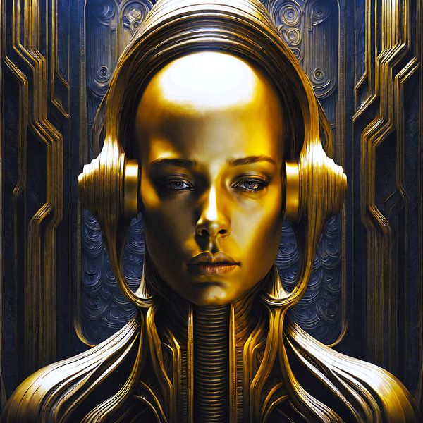 Humanoïde futuriste doré à visage humain par A.D. Digital ART
