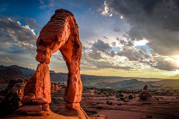 Sonnenuntergang Arches National Park, Utah USA. Zarter Bogen