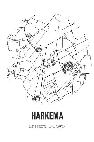 Harkema (Fryslan) | Karte | Schwarz und weiß