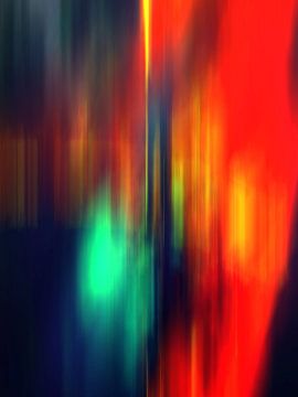 Modernes, abstraktes digitales Kunstwerk in Blau Rot Orange von Art By Dominic