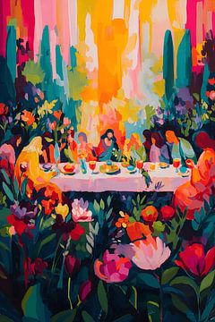 Avondmaal in de kleurrijke tuin