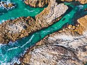 Aerial photography of two divers spearfishing among the cliffs. by Ken Tempelers thumbnail