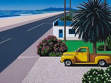 Hiroshi Nagai - City Pop Gele Auto van Timeless Artworks