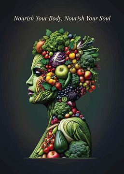 Poster « Nourrissez votre corps, nourrissez votre âme » – Décoration murale pour un mode de vie sain, décoration bien-être pour cuisine moderne &  sur darrent Mark