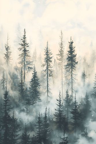 Aquarell Pinien Wald