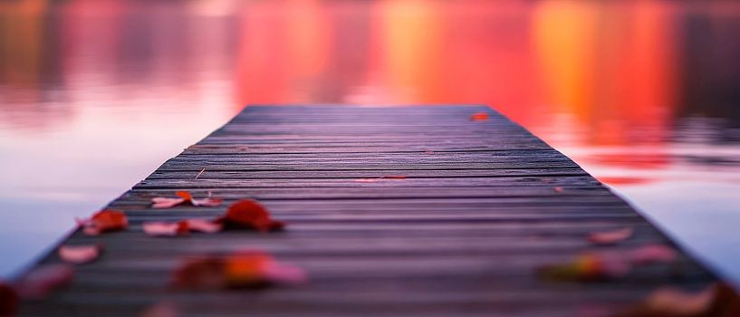 Steg am See mit Herbstlaub von Poster Art Shop