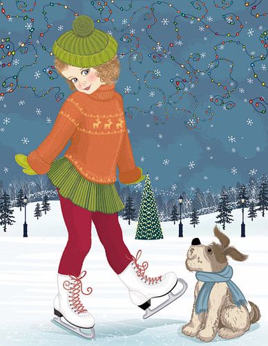 Cute girl on a skate with a dog by Atelier Liesjes