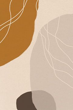 Moderne abstracte minimalistische retrovormen in okergeel, beige, bruin en wit I van Dina Dankers