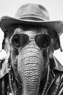 Gestileerde olifant met zonnebril en cowboyhoed van Poster Art Shop