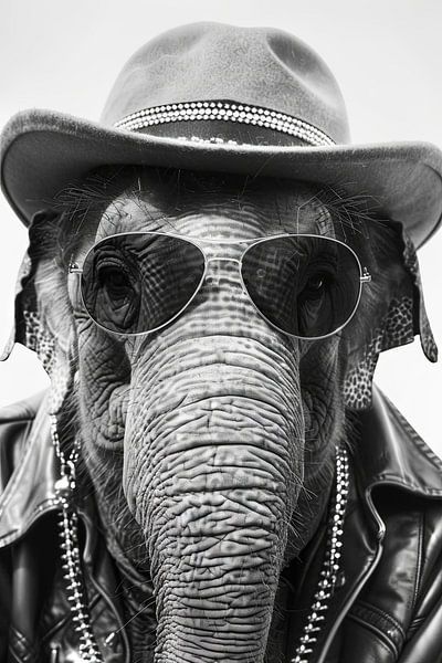 Stylised elephant with sunglasses and cowboy hat by Poster Art Shop