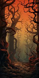 Beautiful forest with trees and branches in landscape abstract style by Art Bizarre