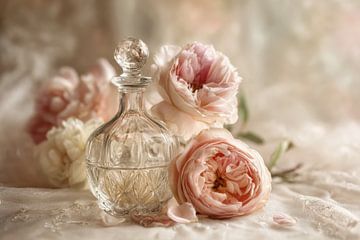 Roses with Crystal Bottle - Elegant Photography still life