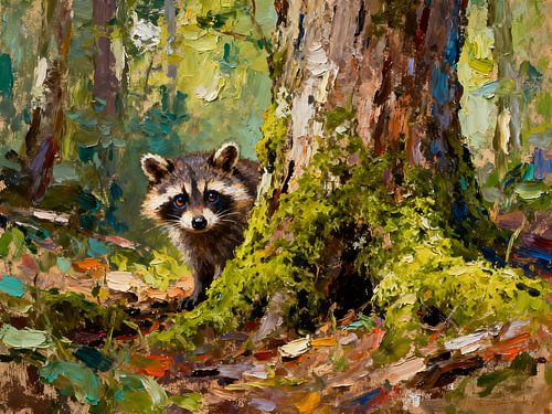 A curious raccoon in the forest