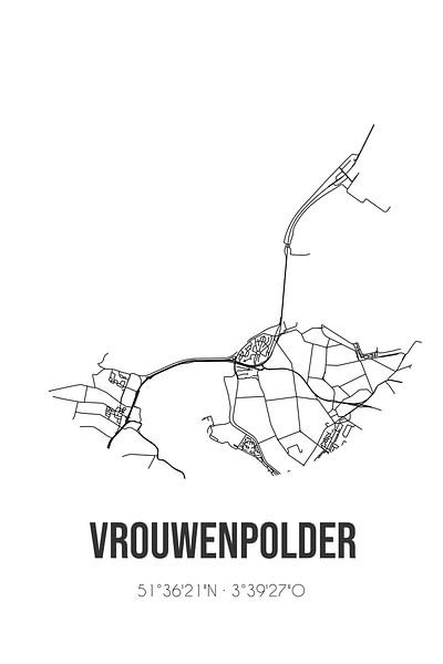 Vrouwenpolder (Zeeland) | Map | Black and white by Prints of Place