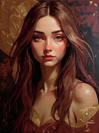 Porträt einer jungen Frau mit Blattgold und Kleid von Emiel de Lange