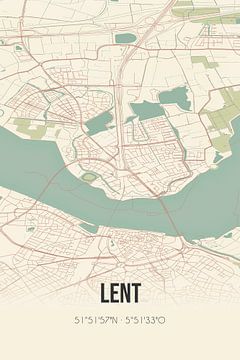 Vintage landkaart van Lent (Gelderland) van MijnStadsPoster