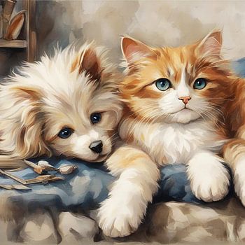 Irresistible Puppy and Kitten with Blue Eyes