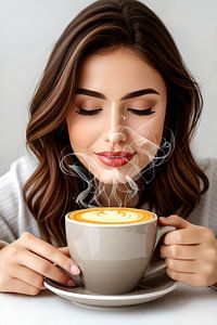 Frau mit heißer Tasse Cappuccino