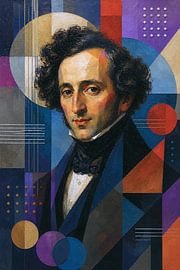 Felix Mendelssohn; Duitse componist, pianist en dirigent schilderij. van Johannes
