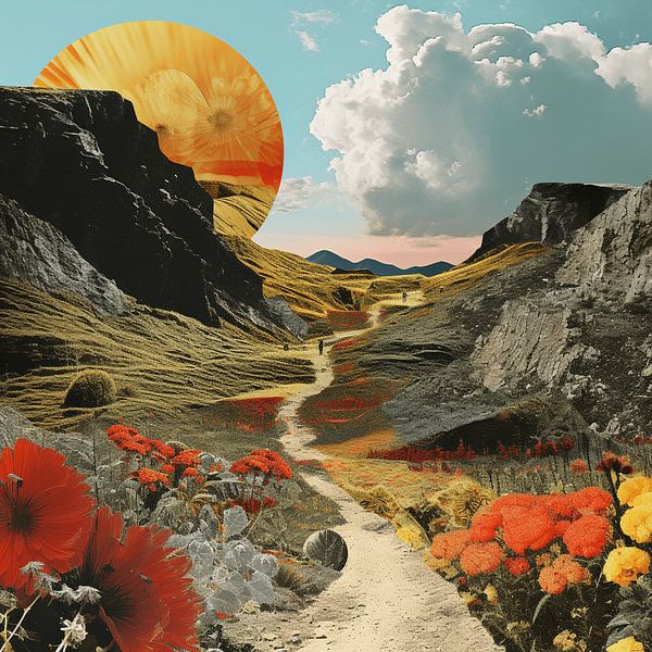 Collage Landscape Path Mountains Sun Flowers People by gm_designs