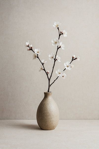 White blossom branch in vase by Ainoeska