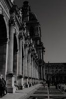 The square at the Louvre museum, Paris France in black and white